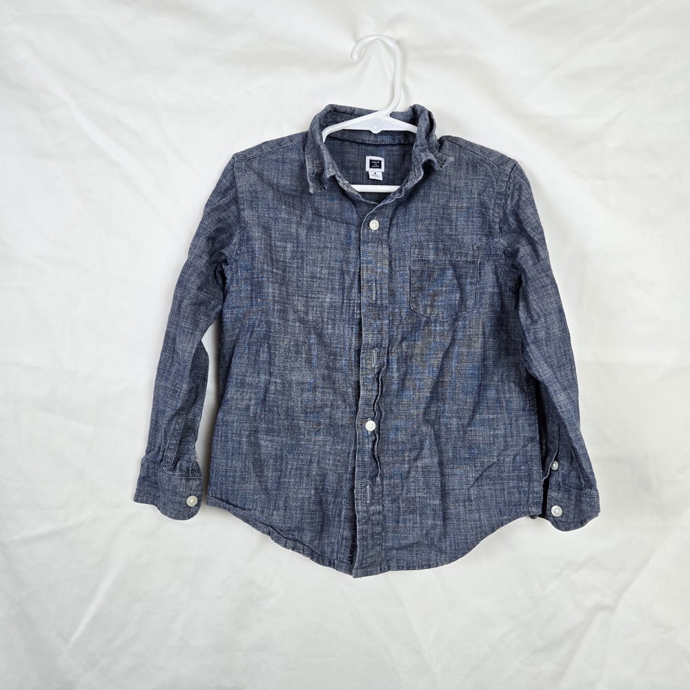 Janie & Jack Boys Blue Chambray Long Sleeve Preppy Collared Button Shirt Sz 4